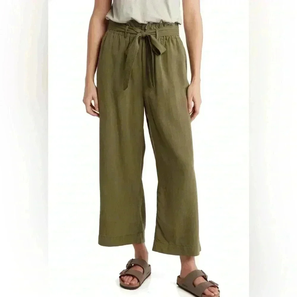 INDUSTRY REPUBLIC CLOTHING Wide Leg Paperbag Pants In Olive size Medium